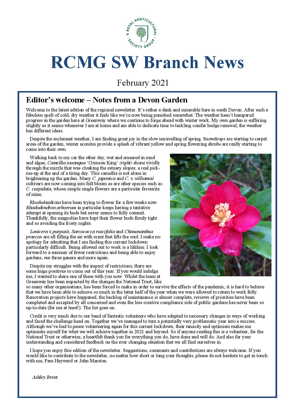 SW Branch Newsletter No 6 - February 2021 Cover